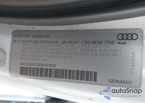 2013 Audi A6 3.0T Premium z USA, uszkodzony, nr VIN WAUGGAFCXDN157025